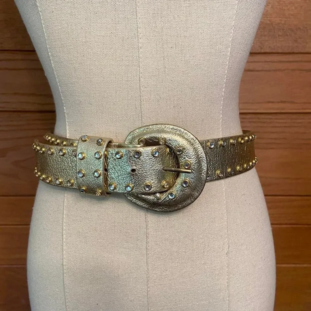 Vintage 80s 90s Sandy Duftler gold rhinestone embellished belt